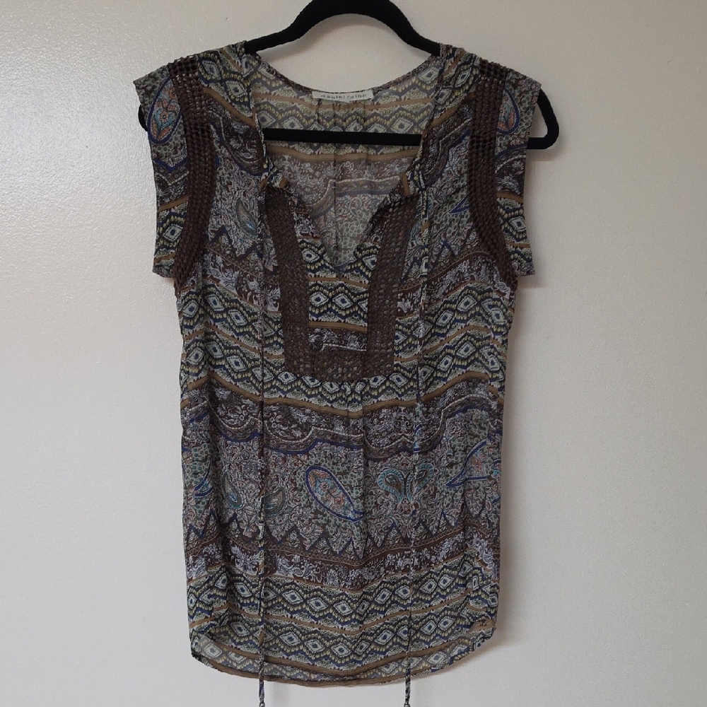 Daniel Rainn Brown Paisley Mixed-Print Cap Sleeve Blouse